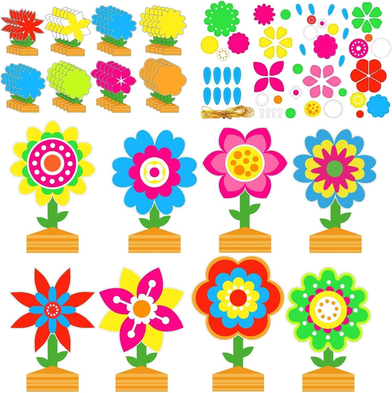 24 Packs Spring Time Flower Craft Kits for Kids Spring Sunflower Floral DIY Art Spring Craft Set Home Preschool Classroom Game Activities Spring Party Decors